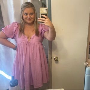 Newbury Kustom pink/purple Babydoll Dress With Puff Sleeves
